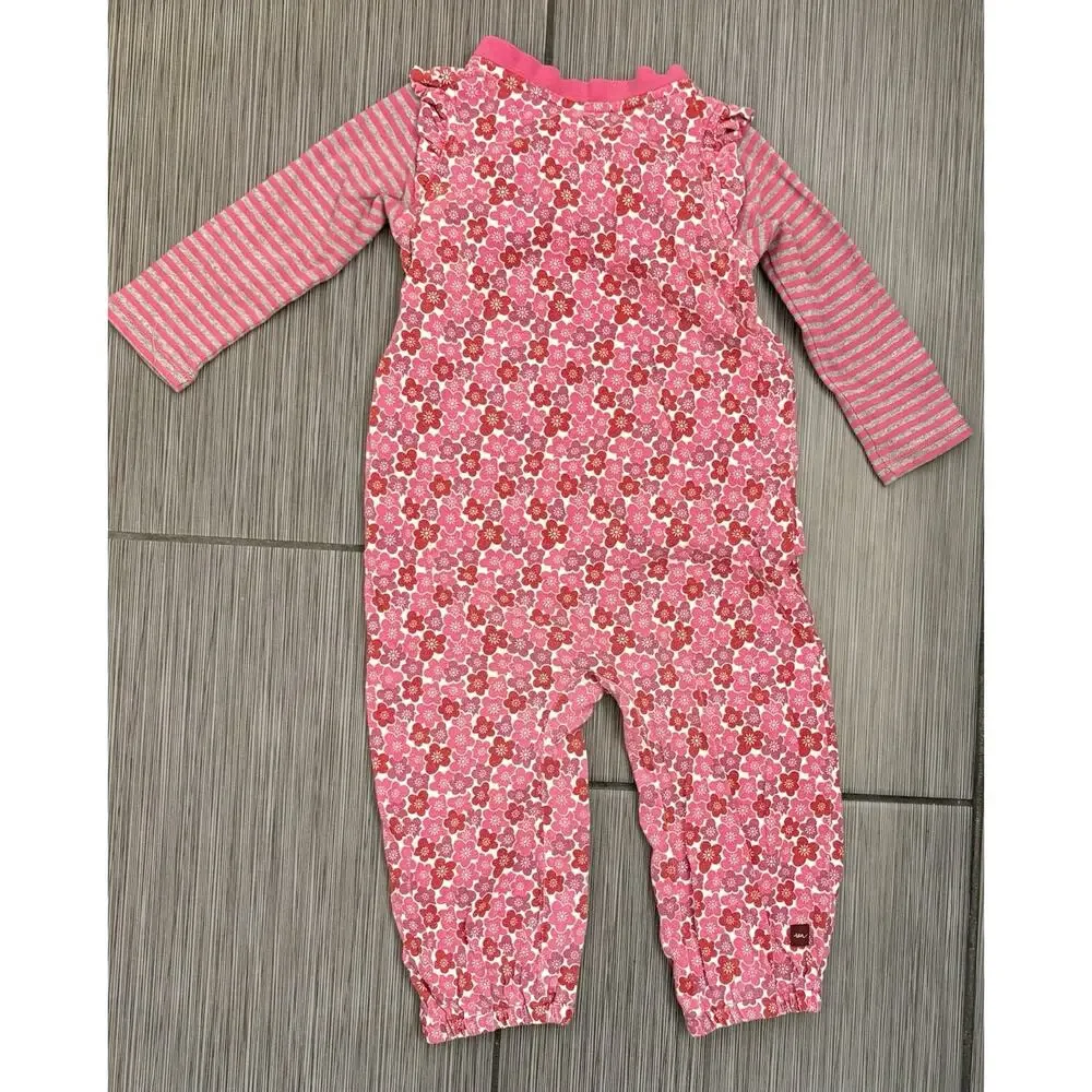 Tea Collection Pink Floral Rompers Size 12-18 Months Cotton
